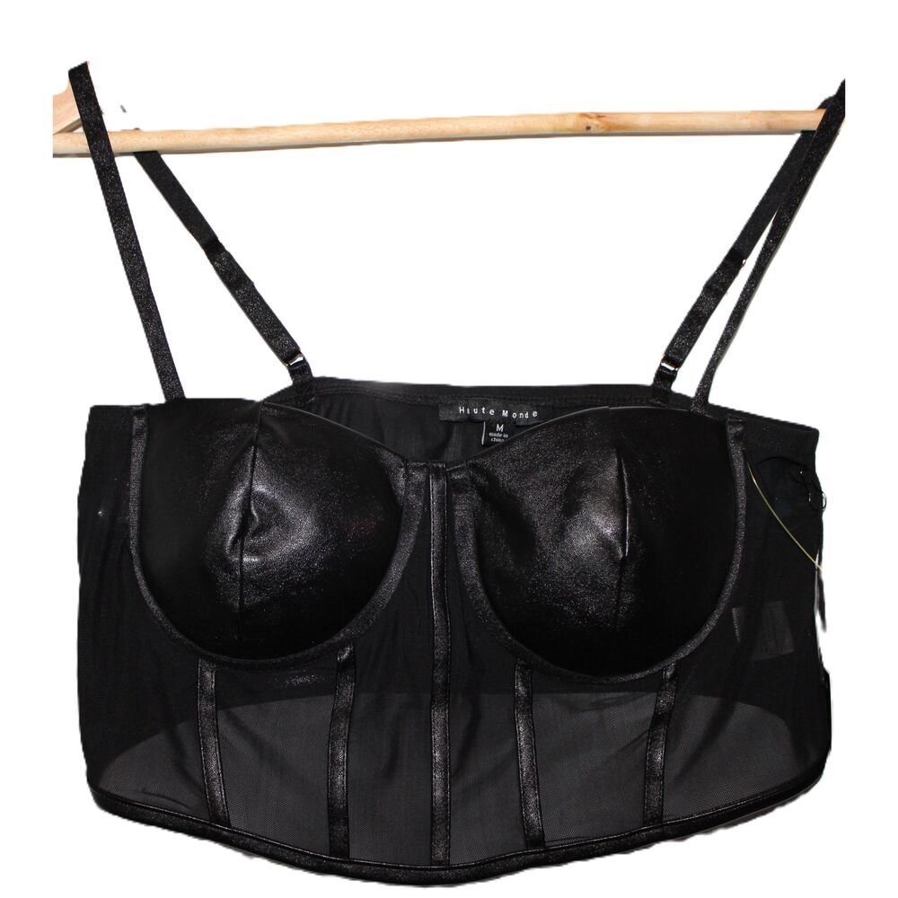 NWT Womens Haute Monde HMT55709 Black Polyester Mesh Sheer Bustier Size Medium M